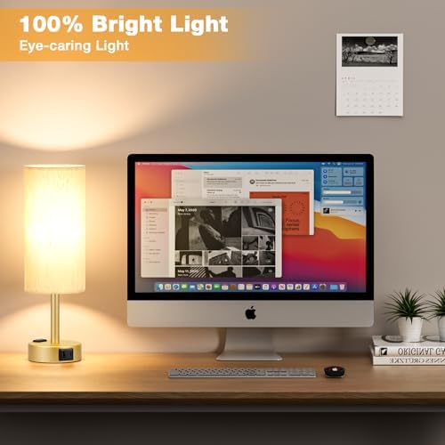 Touch Bedside Table Lamps Set of 2 - Bedroom Lamp with USB A+C, AC Outlet