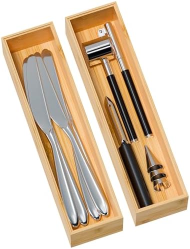 Bamboo Kitchen Drawer Organizer, Deep 2-Pack, 12" x 3" x 2.5"