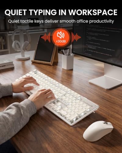 Wireless Keyboard and Mouse Combo, White Backlit, Rechargeable - White
