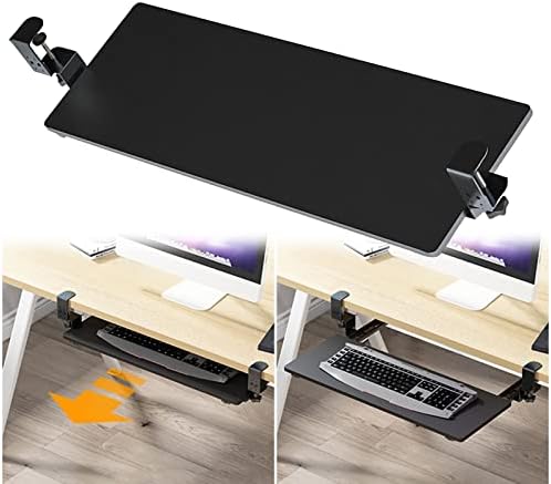 Home Office Keyboard Tray Without Punching Slide Rail-Keyboard Shelf, Easy Pull-Out Keyboard Platform, Clamp-On, Height Adjustable Ergonomic Desk Extender For Typing.Black-52*25 cm(21*10 Inch)