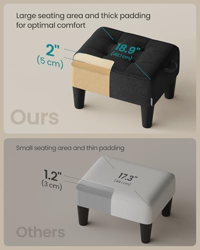 SONGMICS Foot Stool, Small Linen-Look Fabric Ottoman with Thick Cushion