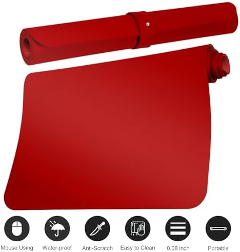 Boutilon Leather Desk Pad Protector,Non-Slip Mouse Pad,Laptop Desk Pad,Office Mouse Mat,Waterproof Leather Desk Blotter,Desk Writing Pad for Office and Home (XXL-Red,47.2"x 17")