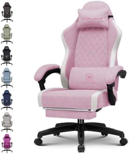 GTPLAYER Gaming Chair Fabric with Pocket Spring Cushion, Big and Tall Gamings Chairs 350LBS High Back Computer Chair with Footrest for Adults Lumbar Support Swivel Game Chair for Office Pink