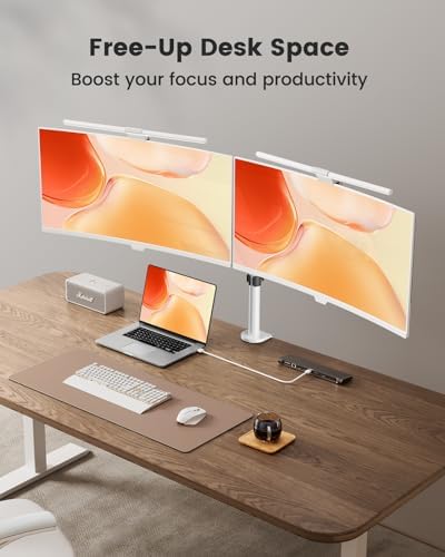 ErGear Fully Adjustable Dual Monitor Mount for 2 Screens up to 32 Inches, Holds up to 17.6 lbs Each Arm, Desk Stand, White