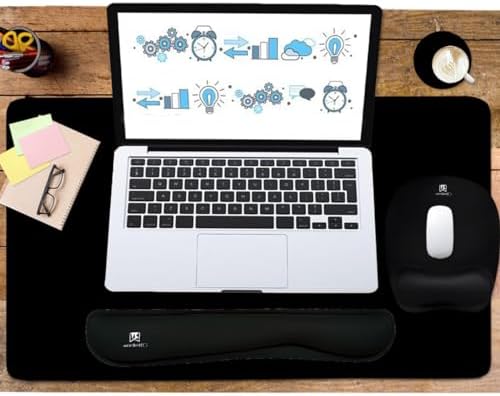 Keyboard Wrist Rest Large Mouse Pad Wrist Support for Computer, 4 in 1 Memory Foam Keyboard Pad Desk Mat Ergonomic Hand Rest Wrist Cushion for Home Office Gaming-Black