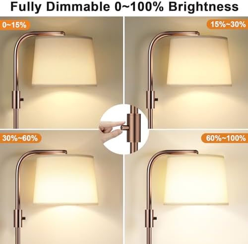 Ambimall Fully Dimmable Floor Lamp with 9W LED Bulb - Standing Lamp for Living Room with Adjustable Head, Modern Tall Light with Rotary Switch for Office, Brown and White