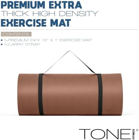Tone Fitness 1" Extra Thick Yoga Mat, Exercise & Pilates Mat with Strap