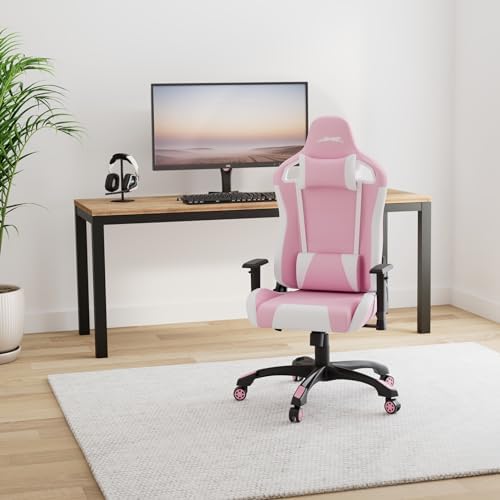 Leopard Gaming Chair, High Back PU Leather Office Chair, Adjustable Video Gaming Chairs, Swivel Racing Chair with Adjustable Armrest (White/Pink)