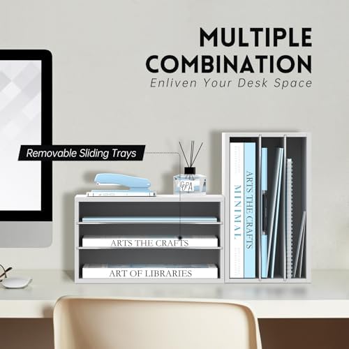3 Tier Wood Desk Organizer, Mail Sorter and Paper Organizer for Desk, White