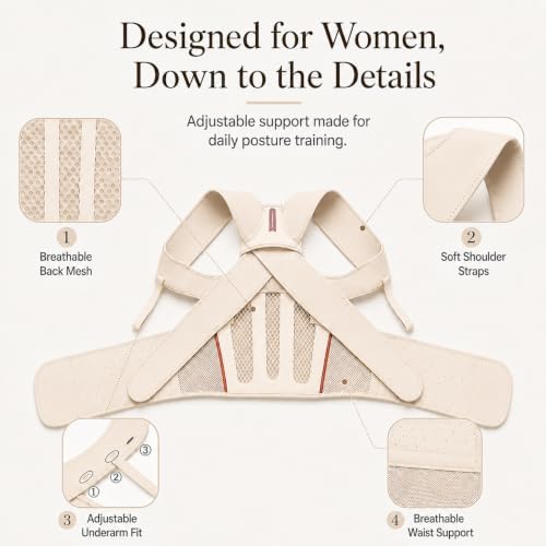 Posture Corrector for Women, Beige Back Straightener for Rounded Shoulders