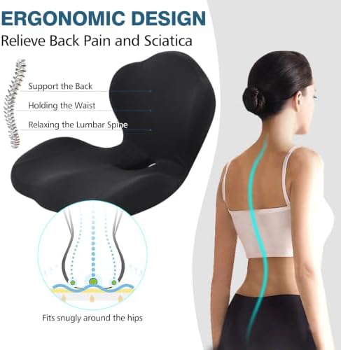 Office Chair Cushion with Lumbar Support Pillow Memory Foam Seat Cushions Ergonomic Dual Layer Integrated Back Pillow for Sciatica Pain Relief for Office Gaming Chair