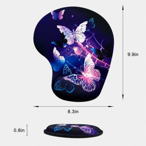 Mouse Pad with Wrist Support, Ergonomic Mouse Pads with Memory Foam Wrist Rest, Easy Typing Pain Relief, Comfortable Home Office Computer Wrist Support Pads for Working Studying Gaming, Butterfly