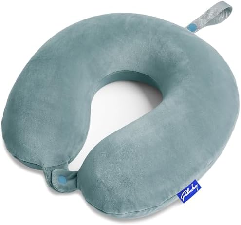 Fabuday Travel Neck Pillow Memory Foam for Airplane Traveling Gray Blue