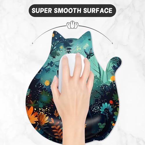 Ergonomic Mouse Pad with Wrist Rest, Cute Cat Memory Foam Padded Pain Relief Non-Slip Wrist Support Mouse Mat for Gaming Work Computer Laptop, Funny Office Supplies Desk Accessory, Pretty Cat