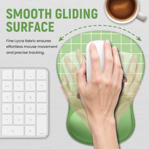 Ergonomic Mouse Pad with Wrist Rest, Gel Wrist Support, Green Cat