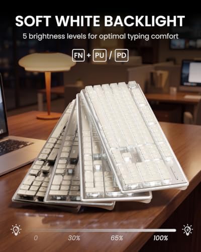 Wireless Keyboard and Mouse Combo, White Backlit, Rechargeable - White