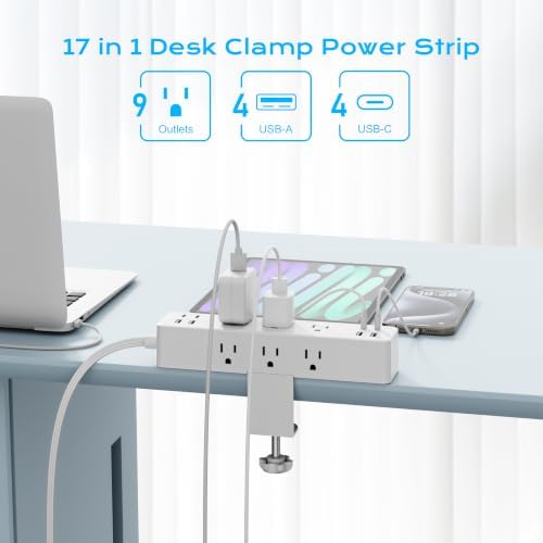 Desk Clamp Power Strip 10FT, Acozvin 40W Total Fast Charging Station