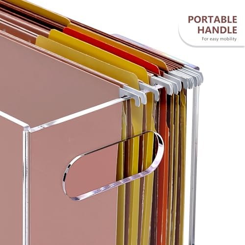 DINGHUO Hanging File Organizer, Acrylic File Holder with Handles, No Assembly Required, Clear File Crate Storage Box for Desk Office, Fits Standard Letter Size 8.5"x11" Folders (Pack of 2)