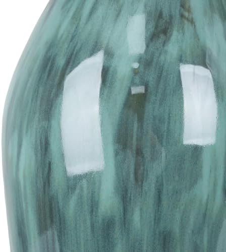QiMH 28" Ceramic Table Lamp, 3 Color Temperatures Lamp for Bedroom with Memory Function, Nightstand Lamp with Linen Shade, Modern Glaze Bedside Lamp for Living Room, Teal, 2700K LED Bulb Included