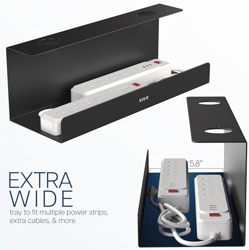 VIVO Black 17 inch Extra Deep Cable Management Tray, DESK-AC16-1C
