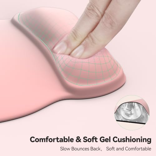 TECKNET Gel Ergonomic Mouse Pad with Wrist Rest, Non-Slip PU Base, Pink