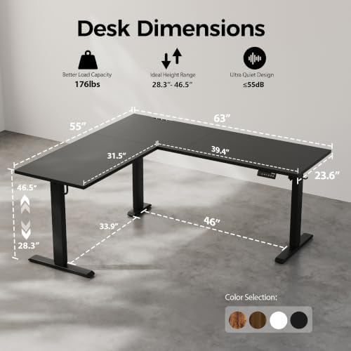 Agilestic L Shaped Electric Standing Desk Adjustable Height, 63 Inch, Black