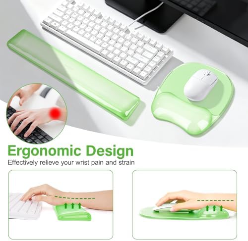 MOSISO Cooling Gel Wrist Rest Support for Mouse Pad&Keyboard Set, Green