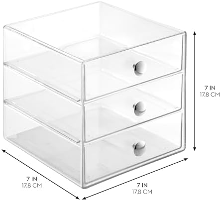 iDesign Stackable 3-Drawer Makeup Organizer, Set of 2, Clear