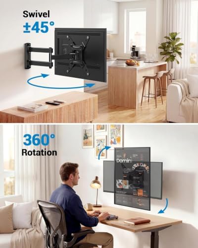 Pipishell Full Motion TV Wall Mount for Echo Show 21/15 and 13-43 Inch Flat Curved Screen TVs & Monitors, Max VESA 200x200mm up to 44lbs, TV Mount Wall Bracket with Rotation Swivel Tilt Extension
