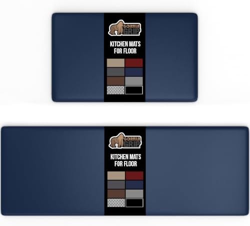 GORILLA GRIP Cushioned Kitchen Mats for Floor, 2 PK, 17x29+17x59, Navy