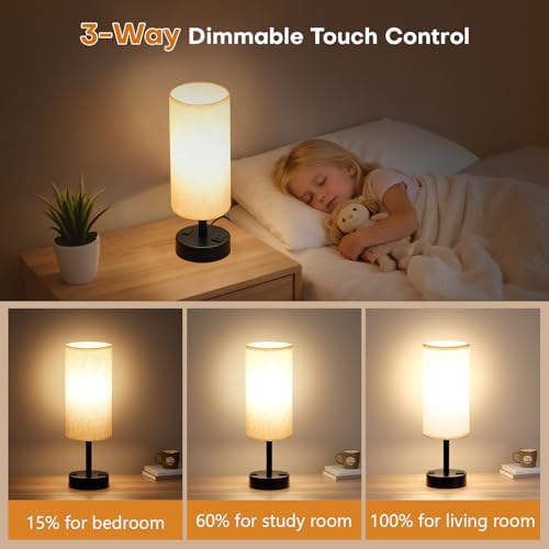 MOICO Bedside Lamp with USB Ports and AC Outlet, Touch Table Lamp for Bed