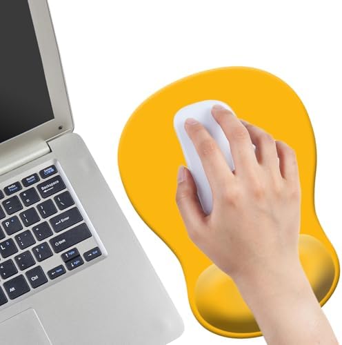 Gel Mouse Pad with Wrist Rest, Ergonomic Concave Wrist Support Mousepad with Non-Slip PU Base & Smooth Surface Comfortable Desk Accessories Mat for Office, Home Gaming and Study (07 Yellow)