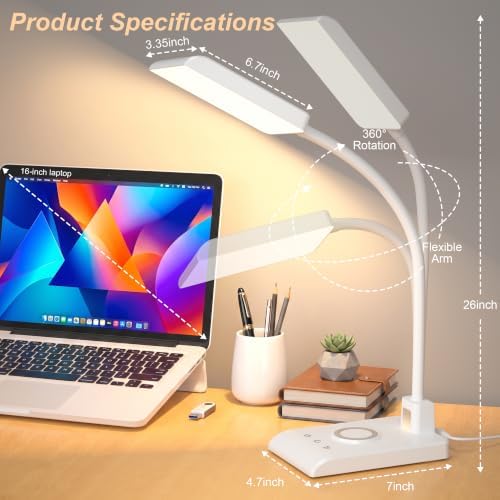 Desk Lamp with Wireless Charger LED Desk Lamps for Home Office White CRI90+