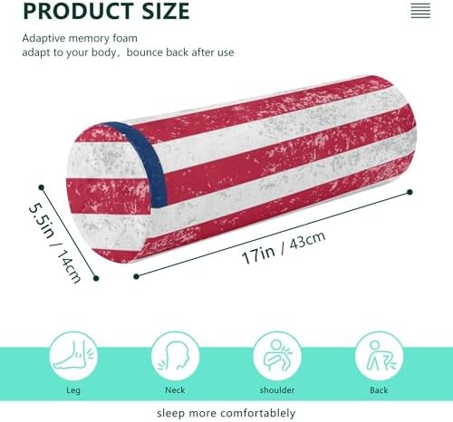 Yoga Meditation Bolster Pillow Neck Roll Pillow with Cover Round Pillow for Back Cylinder Bolster Neckroll Pillow Form Vintage Style Tea Stained Betsy Ross Flag