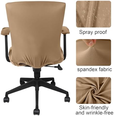 Tallew 4 Pcs Office Chair Covers Set Computer Universal Protective Stretchable Chair Seat Covers Desk Armrest Cover Slipcovers Pads Office Cushion Backrest for Rotating(Regular,Camel)
