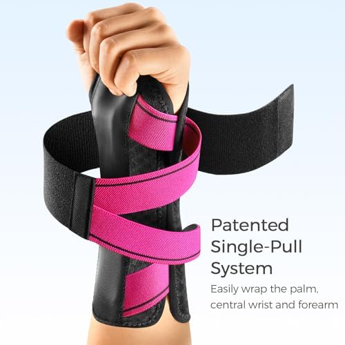 FREETOO Carpal Tunnel Wrist Brace Night Support.Pink,Right Hand,S/M