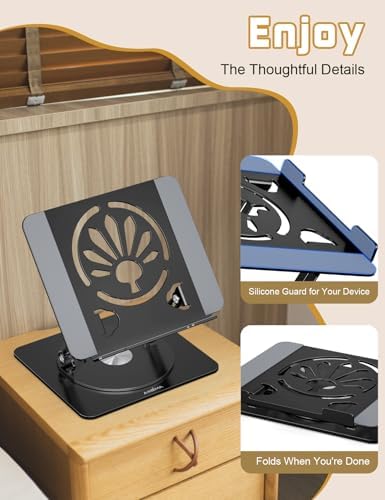 Adjustable Rotating Laptop Stand for Desk, Aluminum Riser, Black