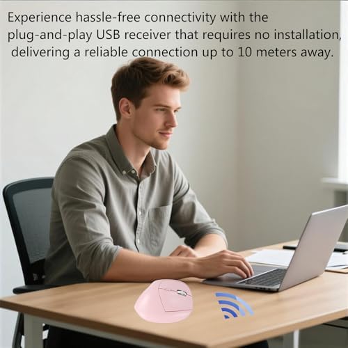 Wireless Ergonomic Vertical Mouse - Silent Clicks, Comfortable Grip & Carpal Tunnel Relief - Ideal for Office Work, Home Use & Multi-Device Compatibility (Pink)
