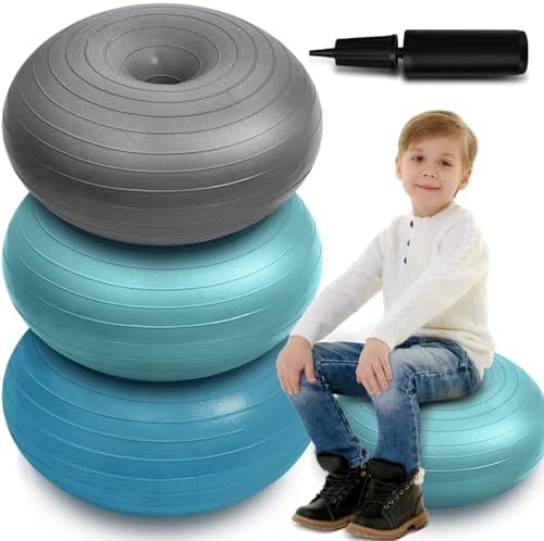 Lewtemi 1/2/3 Pcs Flexible Seating for Classroom Elementary 20 Inch Yoga Ball Chair for Kids Wobble Chair for Sensory Kids Large Donut Ball Seats with Inflator for School Office