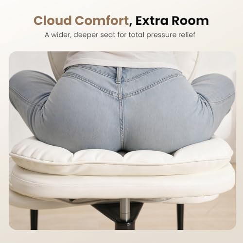 Extra-Wide & Tall Cross-Legged Office Chair – Deeply-Padded Cloud Seat, Ergonomic Back Support, Adjustable Height for ADHD & Meditation, White