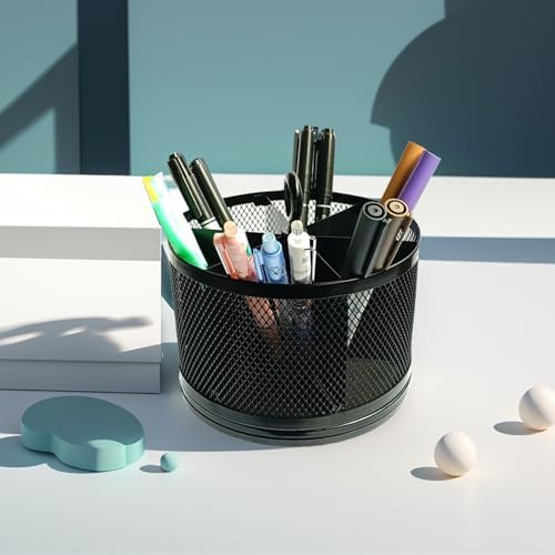 SETTFRFE Mesh Rotating Pen Holder for Desk, Black, 6-Slot