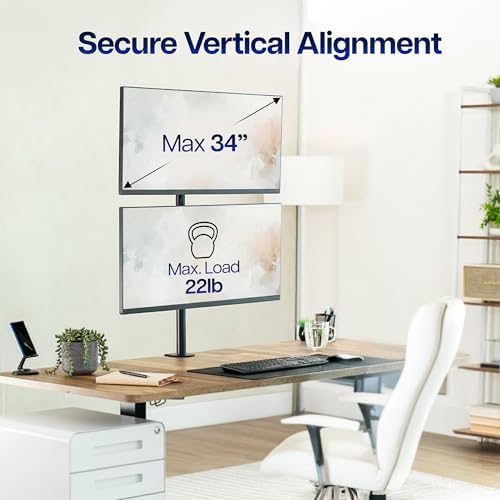 VIVO Dual Vertically Stacked Monitor Desk Mount, Extra Tall Adjustable Stand for 2 Ultrawides up to 34 inches, 22 lbs Capacity, Black, STAND-V002T