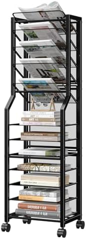 Simple Trending 12 Tier Rolling File Cart, Desk File Organizer with Sliding Trays and Metal Mesh Paper Letter Storage Multi Functional Rolling Clutter Cart for Office, Home, School, Black