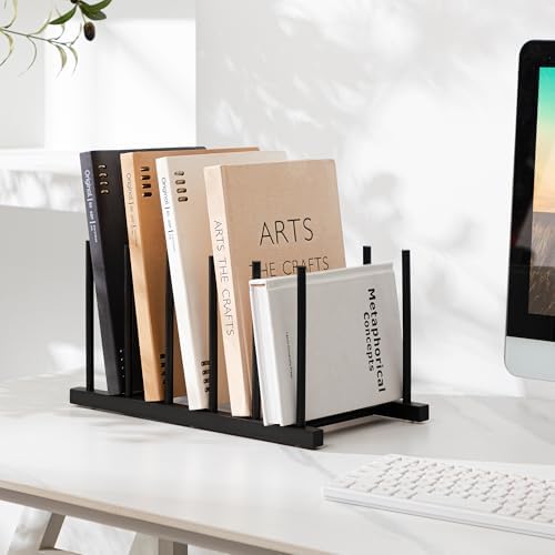 HBlife Desk File Organizer 2 Pack Bamboo 5 Section Vertical File Sorter