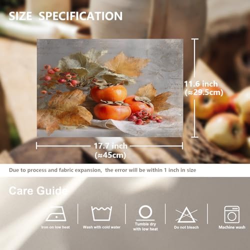 Autumn Harvest Linen Placemats, Persimmons Leaves Berries Table Mats for Table Washable Heat Insulation Thick Dining Mat, Indoor/Outdoor 12X18 in 4 Pcs