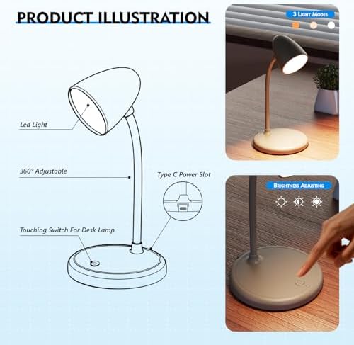 LED Desk Lamp for Home Office,Dimmable Table Lamp 3 Light Colors