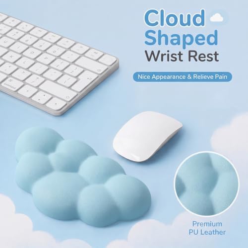 Cloud Wrist Rest Cushion for Mouse Ergonomic Soft PU Leather Memory Foam Wrist Pain Relief Mouse Wrist Support Pad with Anti-Skid Base for Office School Home Laptop & Computer Mouse (Blue)