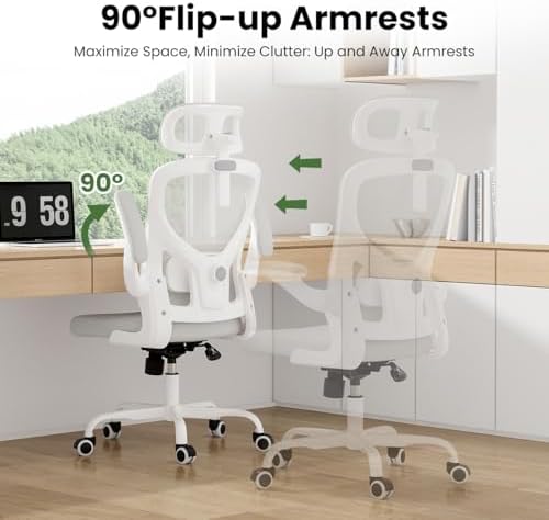 Ergonomic Office Chair, High Back Home Desk Chair with Headrest, 300 LBS Home Mesh Office Desk Chairs with Wheels, Comfortable Gaming Chairs (White)