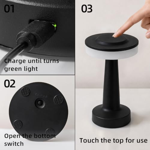 LED Portable Cordless Rechargeable Table Lamp,Black