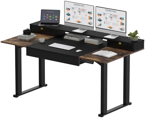 SANODESK Electric Standing Desk with Drawers, 63 x 32 inch Height Adjustable Computer Desk, Home Office Stand Up Desk with 3 Preset Heights, Black